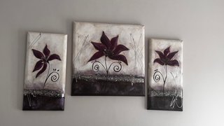 Cuadro Tríptico Flores Moradas y Blancas