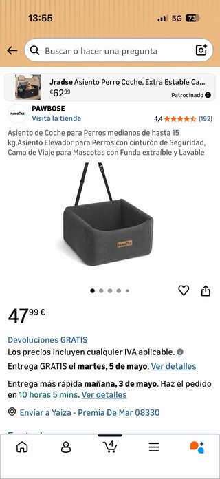 Asiento elevador coche para perro PAWBOSE