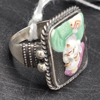 Anillo japones en Plata y Porcelana Toshikane