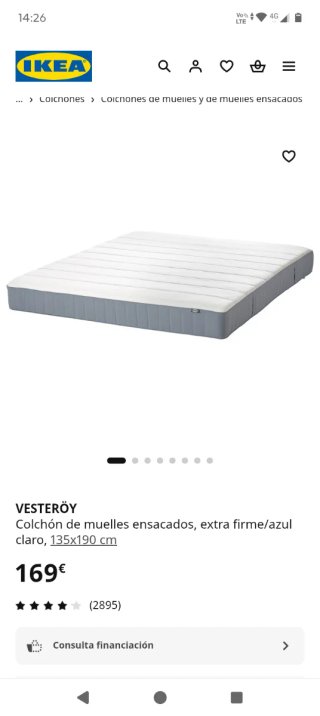 Colchón IKEA Vesteröy 135x190 cm. Extra firme