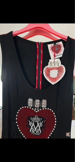 Mangata, precioso vestido negro con pedrería, xs