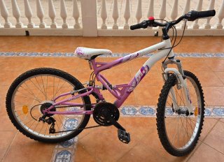 Bicicleta infantil rosa y blanca