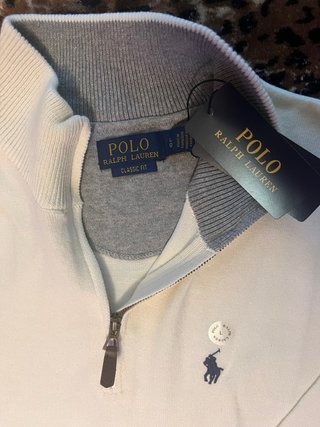 Maglione Ralph Lauren Mezza Zip Bianco Taglia L