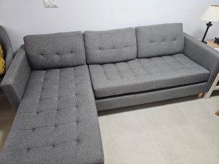Sofá chaise longue gris tela, modelo FALSLEV