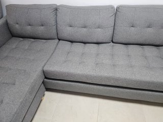 Sofá chaise longue gris tela, modelo FALSLEV