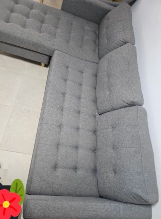 Sofá chaise longue gris tela, modelo FALSLEV