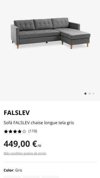 Sofá chaise longue gris tela. Oportunidad