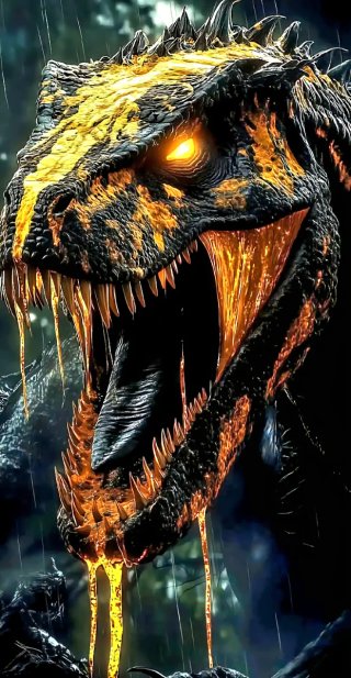 Poster dinosauro con fiamme