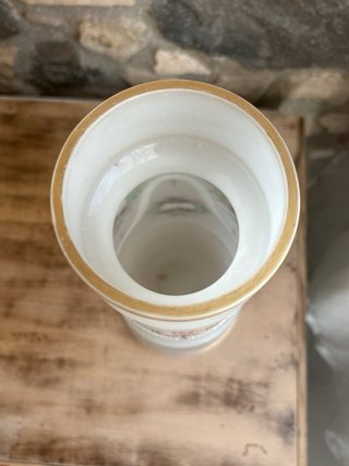 Vaso Vetro Bianco Decorato Vintage Oro