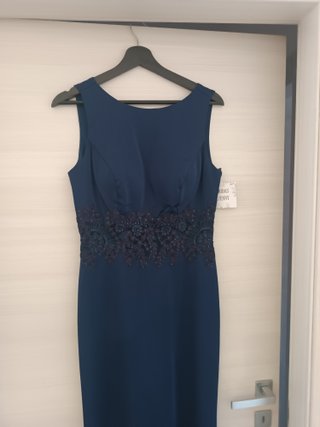 Vestito da cerimonia blu con pizzo