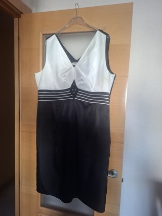Vestido fiesta raso blanco y negro seminuevo