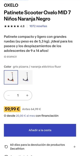(Leer todo) Patinete Oxelo MID 7 Naranja