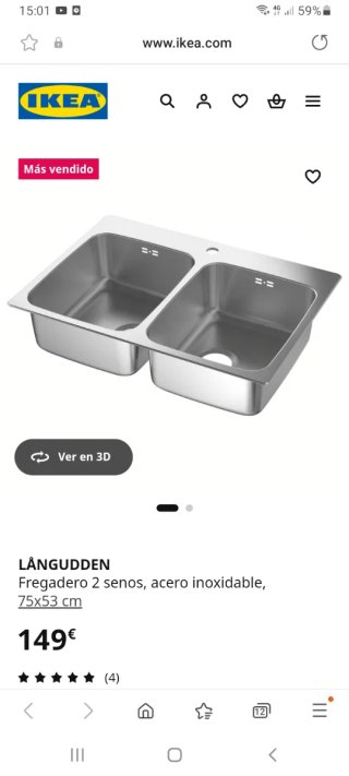 Fregadero Doble Ikea LÄNGUDDEN Nuevo