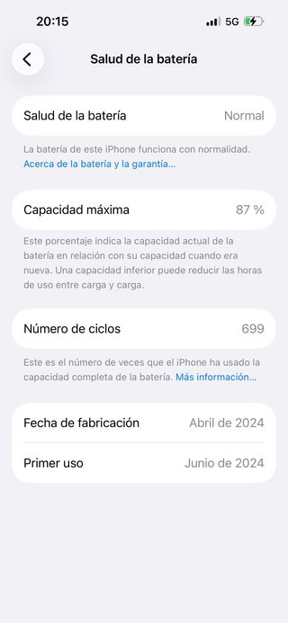 iPhone 15 Pro 128GB Negro - Batería 87%