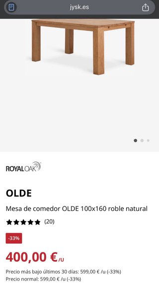 Mesa comedor madera roble Jysk Olde