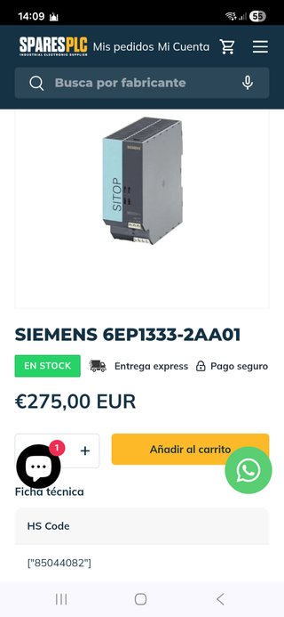 Fuente Alimentación Siemens SITOP 6EP1333-2AA01