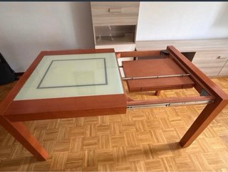 Mesa de comedor extensible madera y cristal