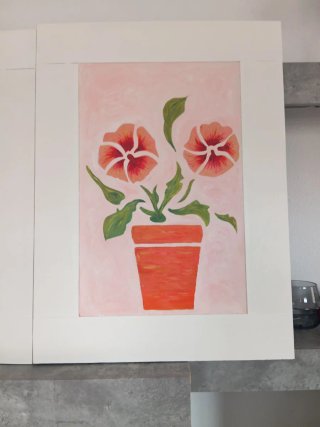 2 Cuadros Óleo Flores en Maceta