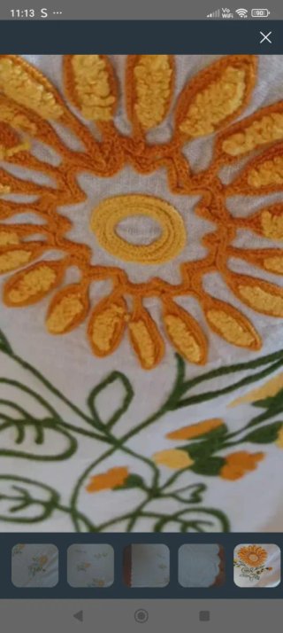 Copriletto lino ricamato a mano fiori