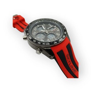 RELOJ SKYLINE ROJO Y NEGRO CORREA CAUCHO