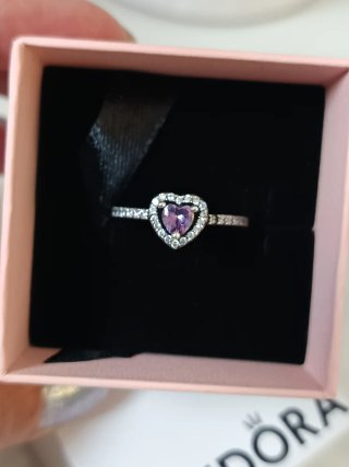 Anillo Pandora Corazón Lila y Circonitas