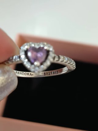 Anillo Pandora Corazón Lila y Circonitas