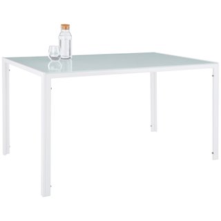 Conjunto de mesa y 4 sillas acolchadas de acero para comedor, blanco