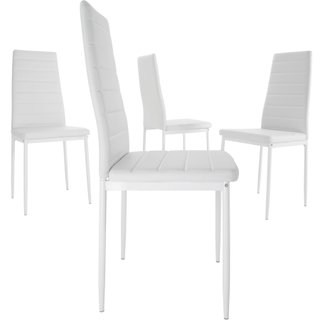 Conjunto de mesa y 4 sillas acolchadas de acero para comedor, blanco