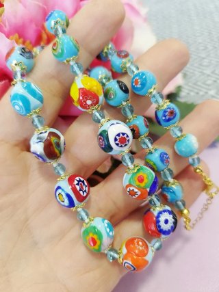 Collana Millefiori Celeste Lunga 43+5cm