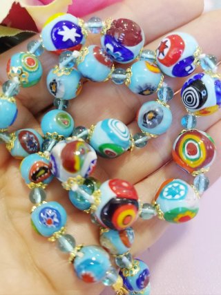 Collana Millefiori Celeste Lunga 43+5cm