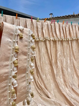 Tela antigua damasco PURA SEDA 2cortinas COMPLETAS