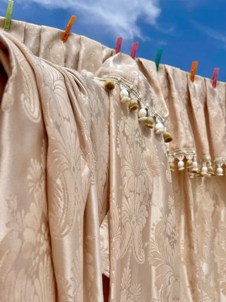 Tela antigua damasco PURA SEDA 2cortinas COMPLETAS