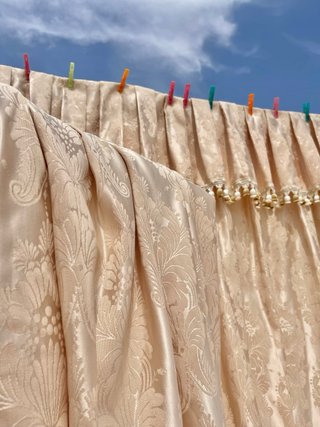 Tela antigua damasco PURA SEDA 2cortinas COMPLETAS