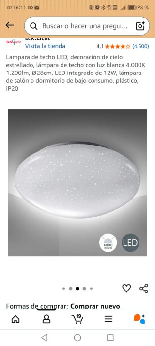 Lámpara techo LED efecto estrellitas