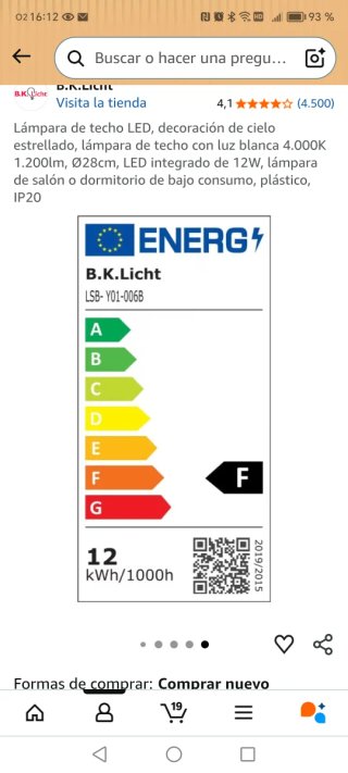 Lámpara techo LED efecto estrellitas