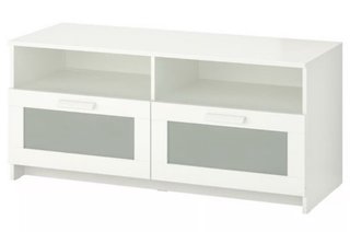 Mueble TV blanco con puertas de cristal