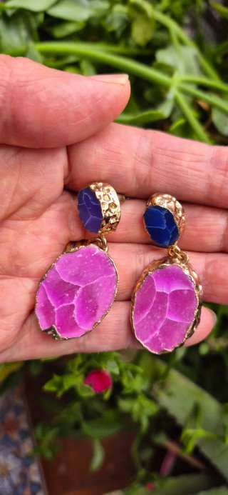 Pendientes Ágata Azul y Fucsia