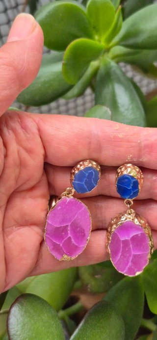 Pendientes Ágata Azul y Fucsia