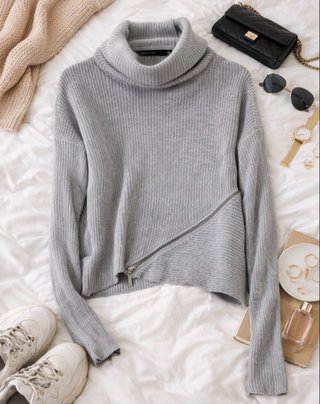 Jersey gris cuello alto cremallera talla S