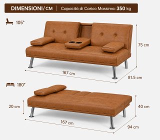 Sofá Cama Piel Sintética Marrón