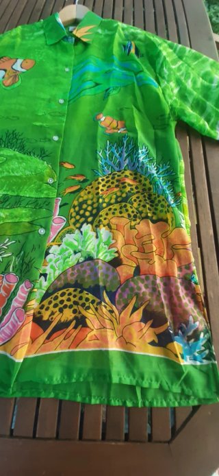 Camicia Hawaiana Verde Pesci Mare