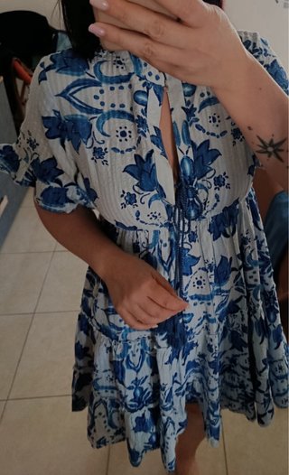 Vacanze Italiane Abito Lungo Blu e Bianco