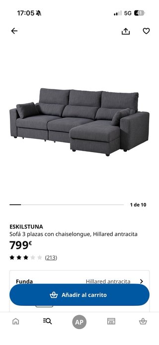 Sofá modular Ikea 3 plazas gris