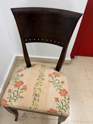Silla colonial madera oscura floral