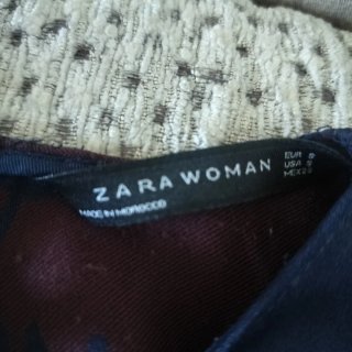 Zara Top Peplum Jacquard Blu Effetto Raso