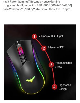 Ratón Gaming Havit 7 Botones RGB MS733