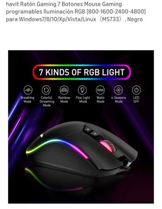 Ratón Gaming Havit 7 Botones RGB MS733