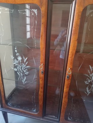 Vetrina vintage anni 40/50 in legno e vetro