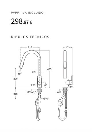 Grifo de cocina serie Cala de Roca 2 Funciones