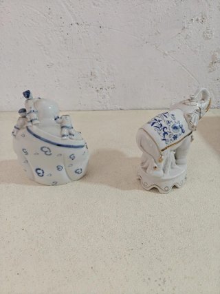 Figuras Buda y Elefante Porcelana Azul y Oro
